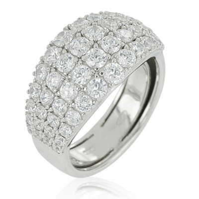 ANELLO A FASCIA IN ARGENTO 925% RODIATO CON PAVE' DI ZIRCONI BIANCHI
