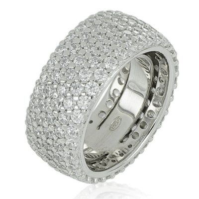 ANELLO ARTLINEA A FASCIA IN ARGENTO 925% RODIATO CON PAVE' DI ZIRCONI BIANCHI