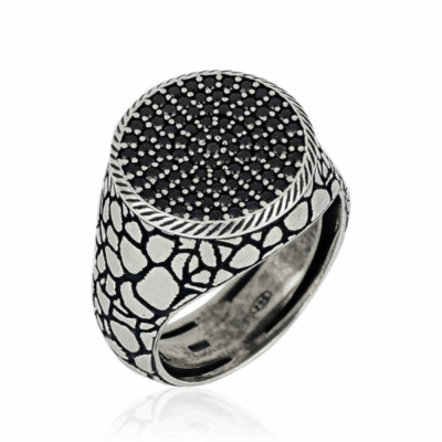 ANELLO ARTLINEA UOMO IN ARGENTO 925% BRUNITO A SCUDO