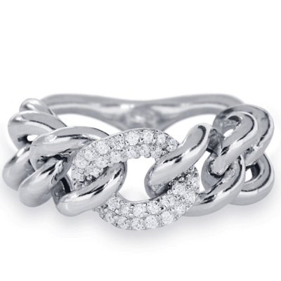 ANELLO CATENA IN ARGENTO 925% RODIATO CON ZIRCONI